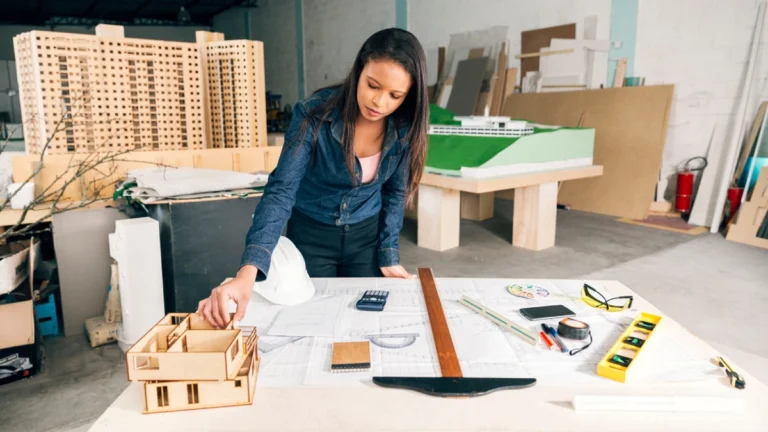 african-american-woman-with-model-house-table-near-safety-helmet-equipments_23-2148040017